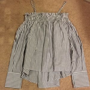 NEVER WORN Grey&White Striped of the Shoulder Top